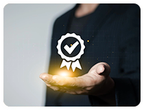 Hand holding glowing checkmark icon symbolizing Gulf Way’s ISO-certified oil products