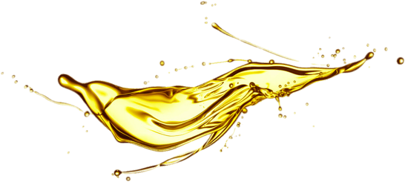 Golden lubricant oil splash with droplets representing purity and premium quality in Gulf Way Oil Trading design