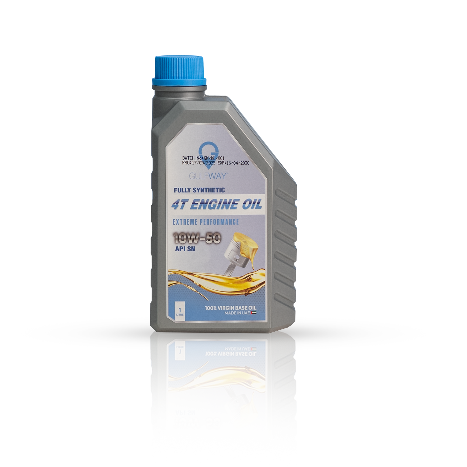 1-liter Gulf Way 4T Engine Oil SAE 10W50 SN bottle for high-performance 4-stroke engines