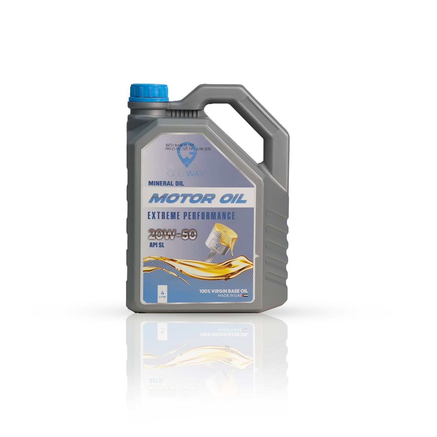 4-liter Gulf Way Petrol Engine Oil SAE 20W50 SL bottle for older and heavy-duty petrol engines