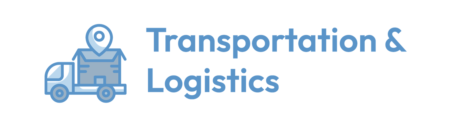 Logistics truck with large box and location pin symbol representing Gulf Way Transportation and Logistics services