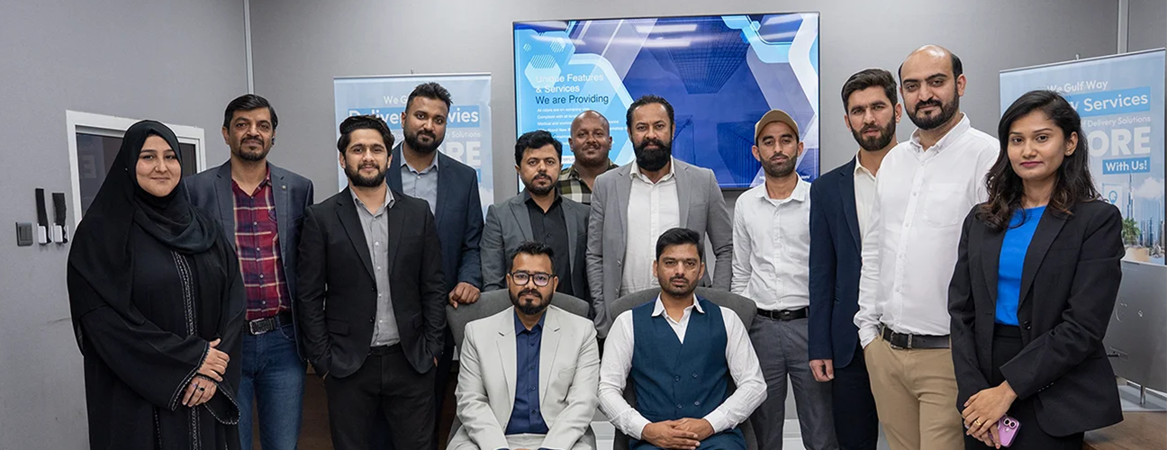 Gulf Way Oil Trading team group photo showcasing company staff in Dubai, UAE