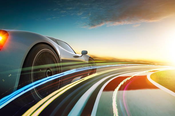 Fast-moving car symbolizing Gulf Way Fully Synthetic Motor Oil's power and high-performance capabilities